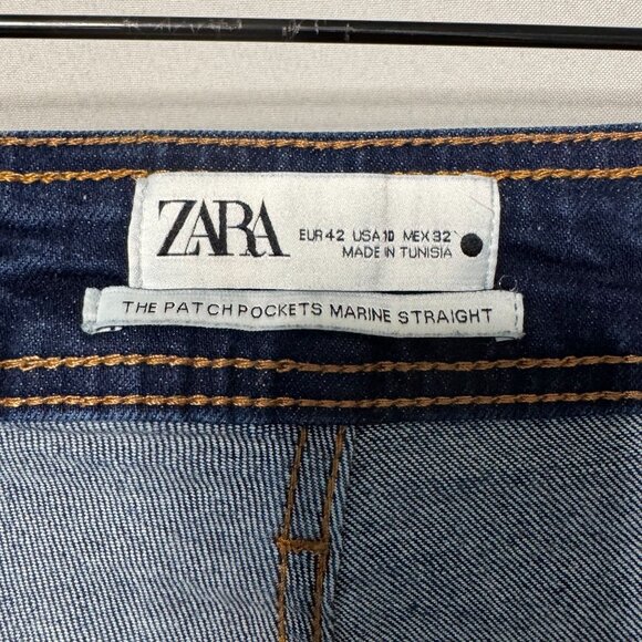 Zara The Patch Pockets Marine Straight in Iconic Blue Stretch Jeans Size 8 - Picture 9 of 12